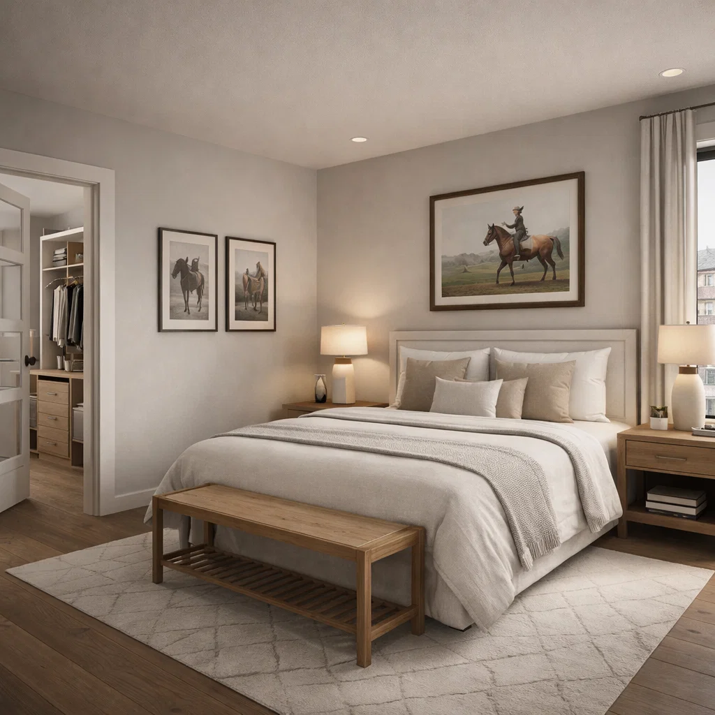Residence rendering showing a bedroom